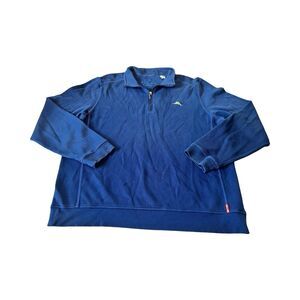 Tommy‎ Bahama Relax Mens 2XLT Blue Pullover Ribbed 1/4 Zip Marlin Sweatshirt